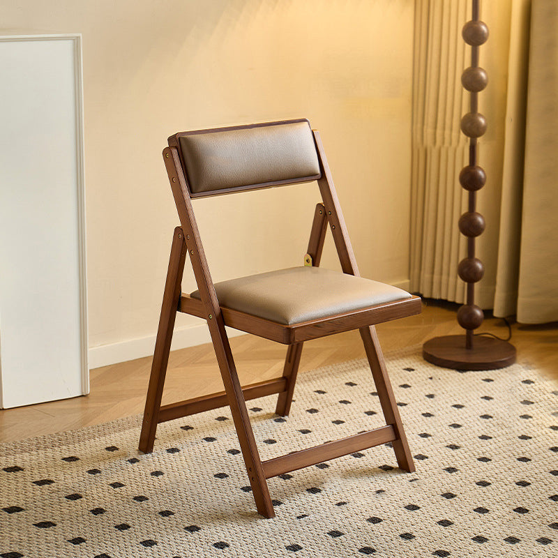 Traditional Japanese Rectangular Foldable Nan Bamboo Faux Leather Sponge Dining Chair Backrest Armless For Dining Room