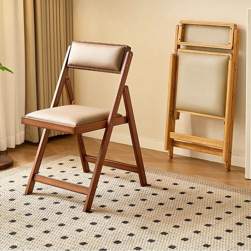 Traditional Japanese Rectangular Foldable Nan Bamboo Faux Leather Sponge Dining Chair Backrest Armless For Dining Room