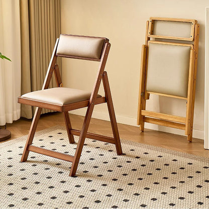 Traditional Japanese Rectangular Foldable Nan Bamboo Faux Leather Sponge Dining Chair Backrest Armless For Dining Room