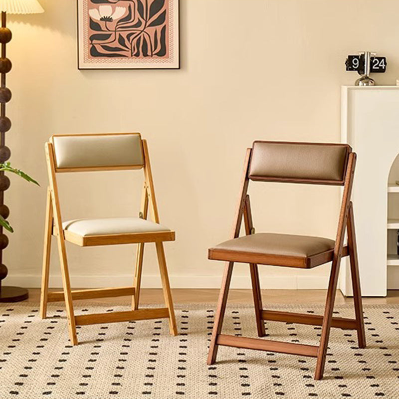 Traditional Japanese Rectangular Foldable Nan Bamboo Faux Leather Sponge Dining Chair Backrest Armless For Dining Room