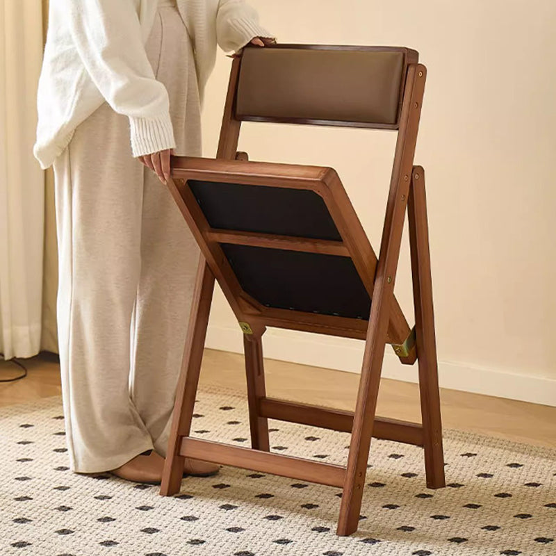 Traditional Japanese Rectangular Foldable Nan Bamboo Faux Leather Sponge Dining Chair Backrest Armless For Dining Room