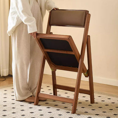 Traditional Japanese Rectangular Foldable Nan Bamboo Faux Leather Sponge Dining Chair Backrest Armless For Dining Room