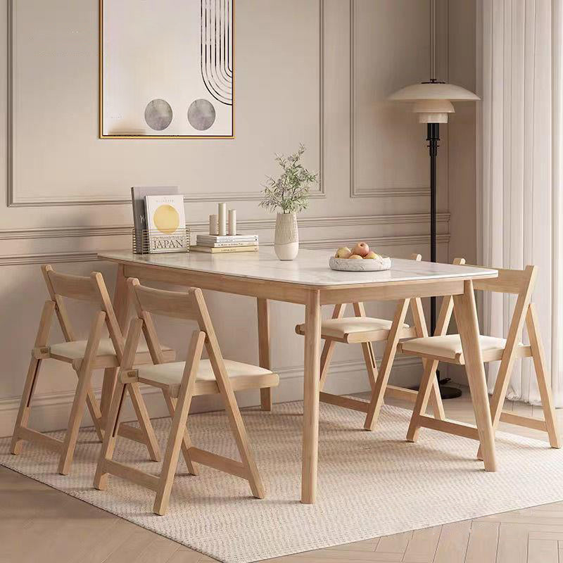 Contemporary Nordic Rectangular Rubberwood Microfiber Leather Sponge Foldable Dining Chair Backrest Armless For Dining Room