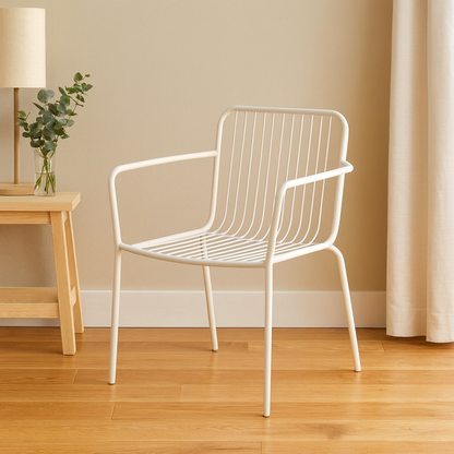 Modern Minimalist Waterproof Rectangular Hollowed-Out Iron Outdoor Dining Chair Backrest Armrest For Dining Room