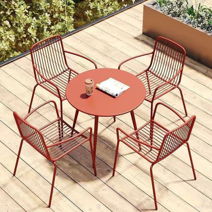 Modern Minimalist Waterproof Rectangular Hollowed-Out Iron Outdoor Dining Chair Backrest Armrest For Dining Room