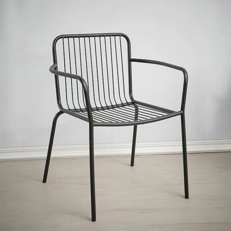 Modern Minimalist Waterproof Rectangular Hollowed-Out Iron Outdoor Dining Chair Backrest Armrest For Dining Room