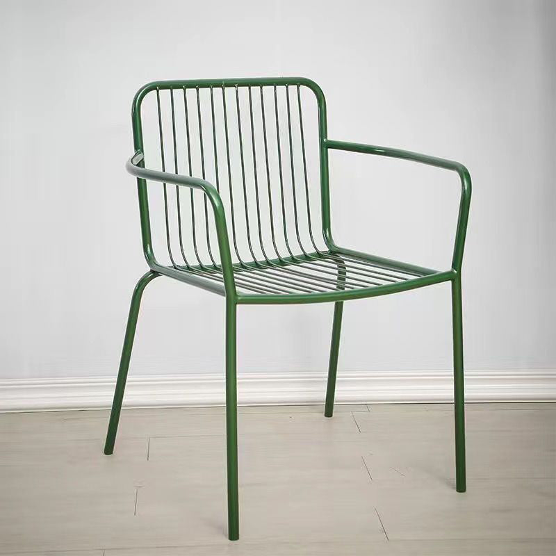 Modern Minimalist Waterproof Rectangular Hollowed-Out Iron Outdoor Dining Chair Backrest Armrest For Dining Room