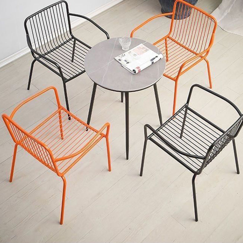 Modern Minimalist Waterproof Rectangular Hollowed-Out Iron Outdoor Dining Chair Backrest Armrest For Dining Room