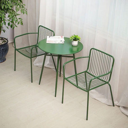 Modern Minimalist Waterproof Rectangular Hollowed-Out Iron Outdoor Dining Chair Backrest Armrest For Dining Room