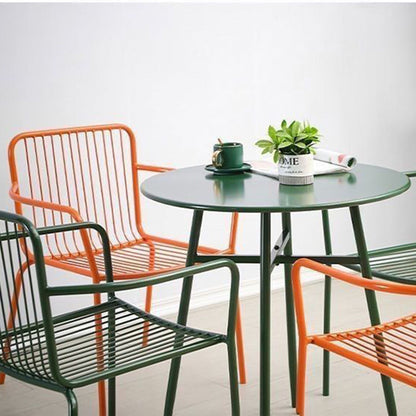 Modern Minimalist Waterproof Rectangular Hollowed-Out Iron Outdoor Dining Chair Backrest Armrest For Dining Room