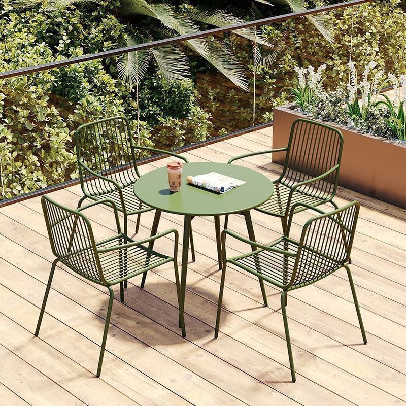 Modern Minimalist Waterproof Rectangular Hollowed-Out Iron Outdoor Dining Chair Backrest Armrest For Dining Room