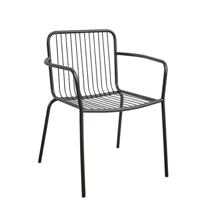 Modern Minimalist Waterproof Rectangular Hollowed-Out Iron Outdoor Dining Chair Backrest Armrest For Dining Room