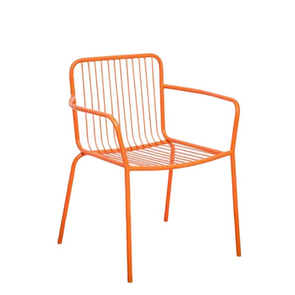 Modern Minimalist Waterproof Rectangular Hollowed-Out Iron Outdoor Dining Chair Backrest Armrest For Dining Room