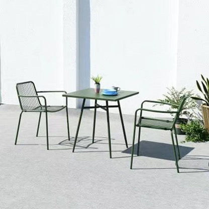 Modern Minimalist Waterproof Rectangular Hollowed-Out Iron Outdoor Dining Chair Backrest Armrest For Dining Room