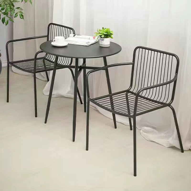 Modern Minimalist Waterproof Rectangular Hollowed-Out Iron Outdoor Dining Chair Backrest Armrest For Dining Room