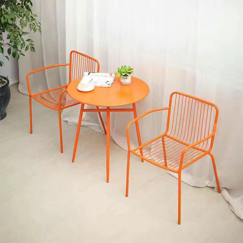 Modern Minimalist Waterproof Rectangular Hollowed-Out Iron Outdoor Dining Chair Backrest Armrest For Dining Room