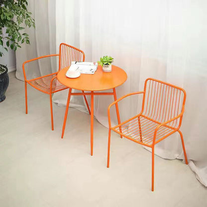 Modern Minimalist Waterproof Rectangular Hollowed-Out Iron Outdoor Dining Chair Backrest Armrest For Dining Room