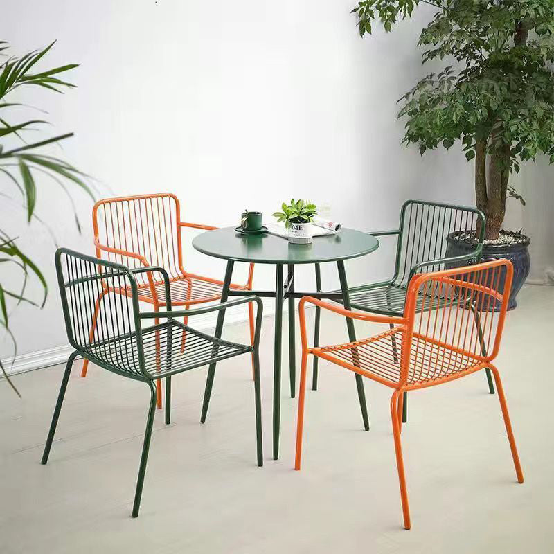 Modern Minimalist Waterproof Rectangular Hollowed-Out Iron Outdoor Dining Chair Backrest Armrest For Dining Room