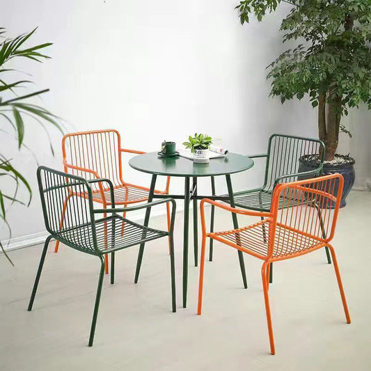 Modern Minimalist Waterproof Rectangular Hollowed-Out Iron Outdoor Dining Chair Backrest Armrest For Dining Room