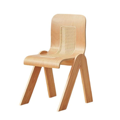 Traditional Vintage Arc V-Shape Solid Wood Rattan Weaving Dining Chair Backrest Armless For Dining Room