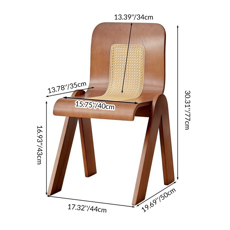 Traditional Vintage Arc V-Shape Solid Wood Rattan Weaving Dining Chair Backrest Armless For Dining Room