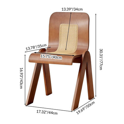 Traditional Vintage Arc V-Shape Solid Wood Rattan Weaving Dining Chair Backrest Armless For Dining Room