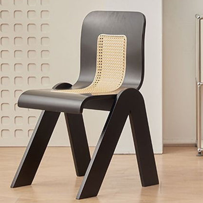 Traditional Vintage Arc V-Shape Solid Wood Rattan Weaving Dining Chair Backrest Armless For Dining Room