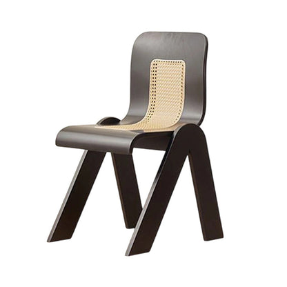 Traditional Vintage Arc V-Shape Solid Wood Rattan Weaving Dining Chair Backrest Armless For Dining Room