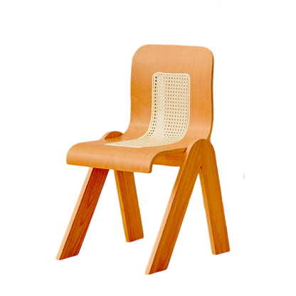 Traditional Vintage Arc V-Shape Solid Wood Rattan Weaving Dining Chair Backrest Armless For Dining Room