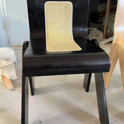 Traditional Vintage Arc V-Shape Solid Wood Rattan Weaving Dining Chair Backrest Armless For Dining Room