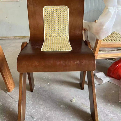 Traditional Vintage Arc V-Shape Solid Wood Rattan Weaving Dining Chair Backrest Armless For Dining Room