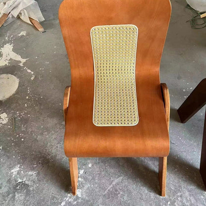 Traditional Vintage Arc V-Shape Solid Wood Rattan Weaving Dining Chair Backrest Armless For Dining Room
