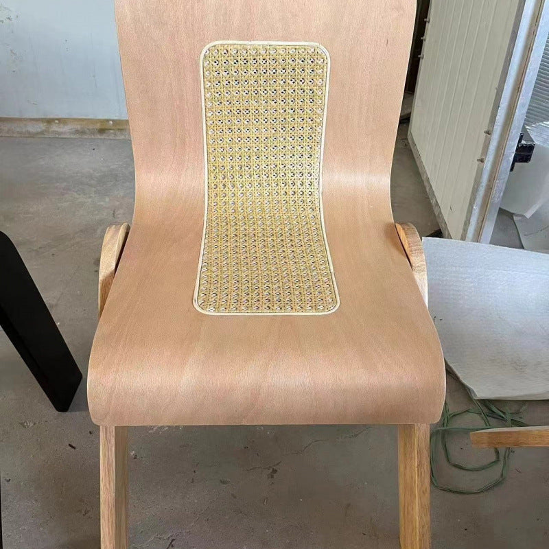Traditional Vintage Arc V-Shape Solid Wood Rattan Weaving Dining Chair Backrest Armless For Dining Room