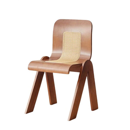 Traditional Vintage Arc V-Shape Solid Wood Rattan Weaving Dining Chair Backrest Armless For Dining Room