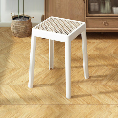 Modern Minimalist Square Plastic PE Rattan Weaving Dining Chair Backless Armless For Dining Room