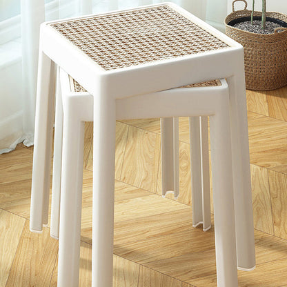 Modern Minimalist Square Plastic PE Rattan Weaving Dining Chair Backless Armless For Dining Room
