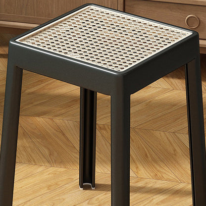 Modern Minimalist Square Plastic PE Rattan Weaving Dining Chair Backless Armless For Dining Room