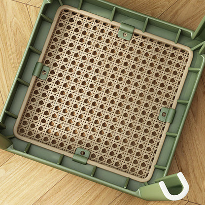 Modern Minimalist Square Plastic PE Rattan Weaving Dining Chair Backless Armless For Dining Room