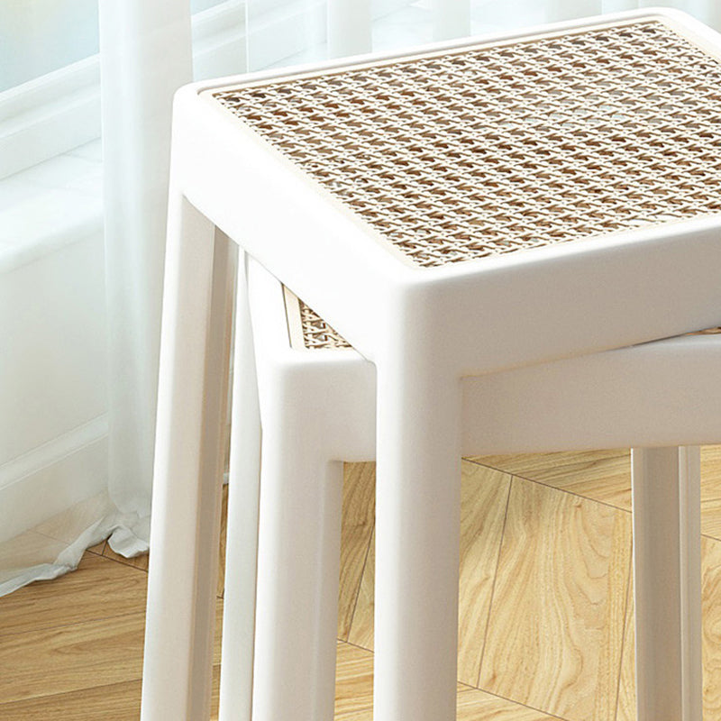 Modern Minimalist Square Plastic PE Rattan Weaving Dining Chair Backless Armless For Dining Room