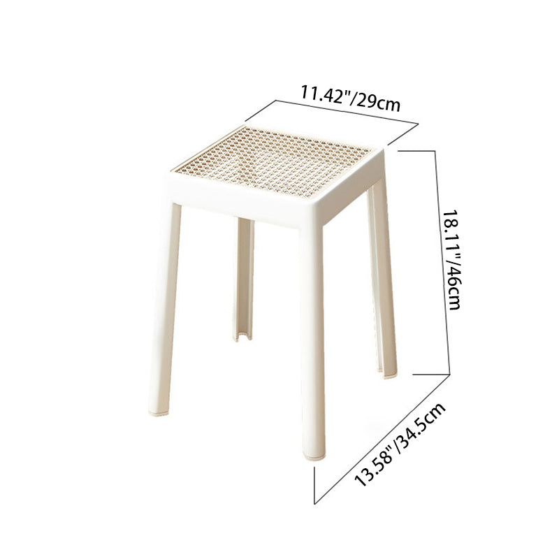 Modern Minimalist Square Plastic PE Rattan Weaving Dining Chair Backless Armless For Dining Room