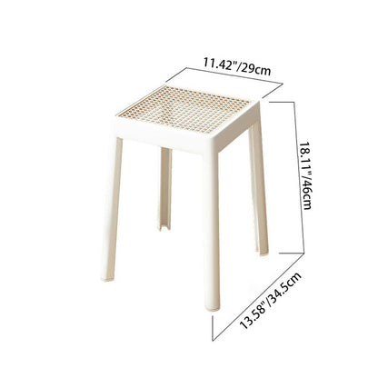 Modern Minimalist Square Plastic PE Rattan Weaving Dining Chair Backless Armless For Dining Room