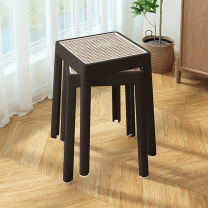 Modern Minimalist Square Plastic PE Rattan Weaving Dining Chair Backless Armless For Dining Room