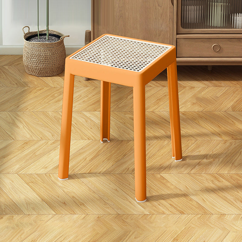 Modern Minimalist Square Plastic PE Rattan Weaving Dining Chair Backless Armless For Dining Room