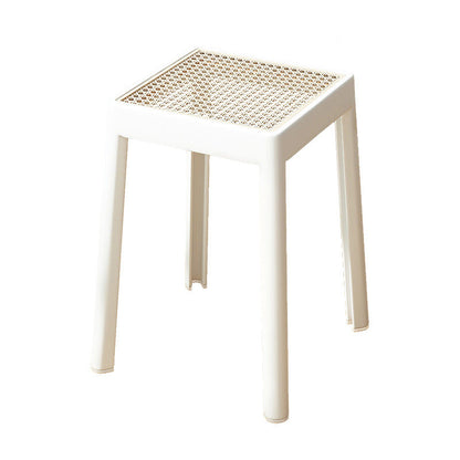 Modern Minimalist Square Plastic PE Rattan Weaving Dining Chair Backless Armless For Dining Room