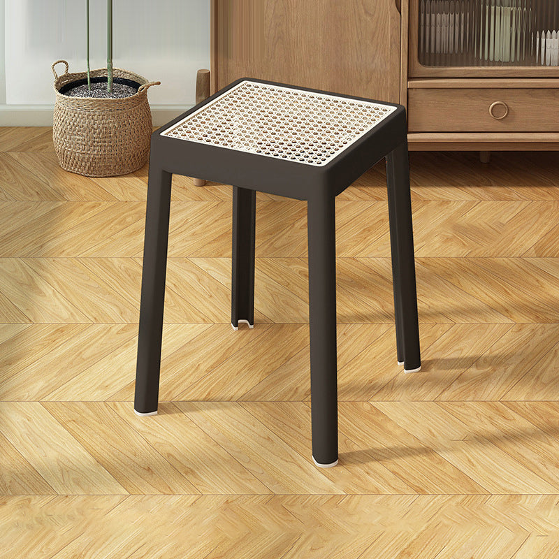 Modern Minimalist Square Plastic PE Rattan Weaving Dining Chair Backless Armless For Dining Room