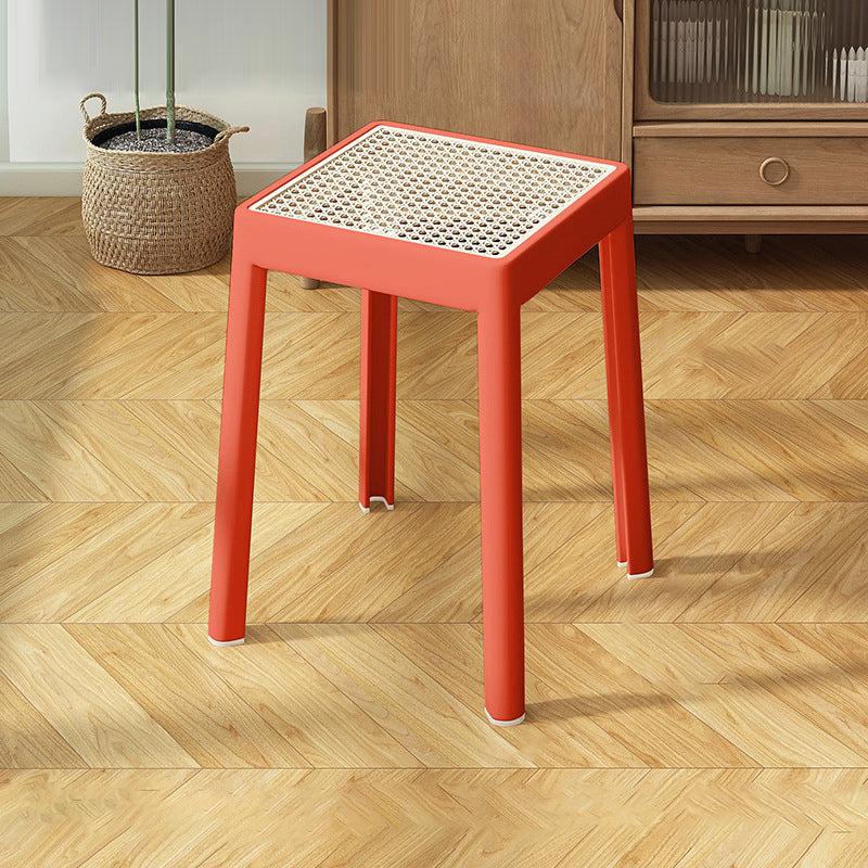 Modern Minimalist Square Plastic PE Rattan Weaving Dining Chair Backless Armless For Dining Room