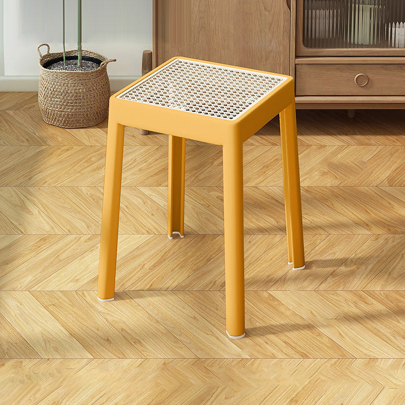 Modern Minimalist Square Plastic PE Rattan Weaving Dining Chair Backless Armless For Dining Room