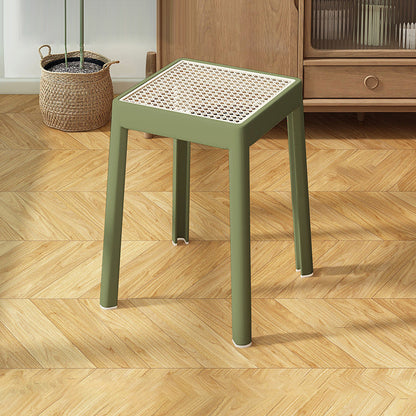 Modern Minimalist Square Plastic PE Rattan Weaving Dining Chair Backless Armless For Dining Room