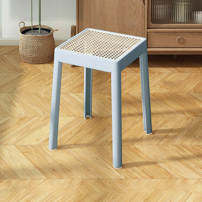 Modern Minimalist Square Plastic PE Rattan Weaving Dining Chair Backless Armless For Dining Room