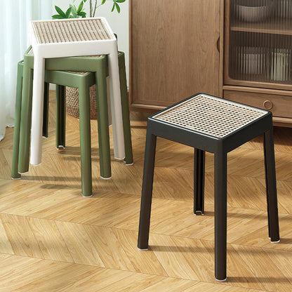 Modern Minimalist Square Plastic PE Rattan Weaving Dining Chair Backless Armless For Dining Room